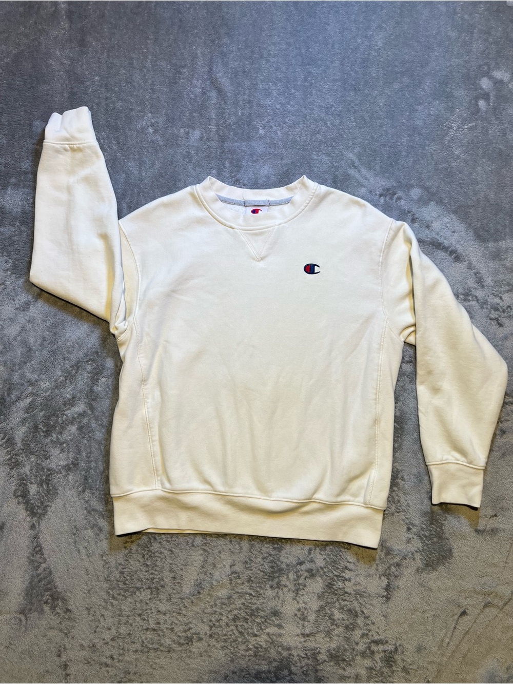 Champion Men's Cream/Off-White Crewneck Sweatshirt